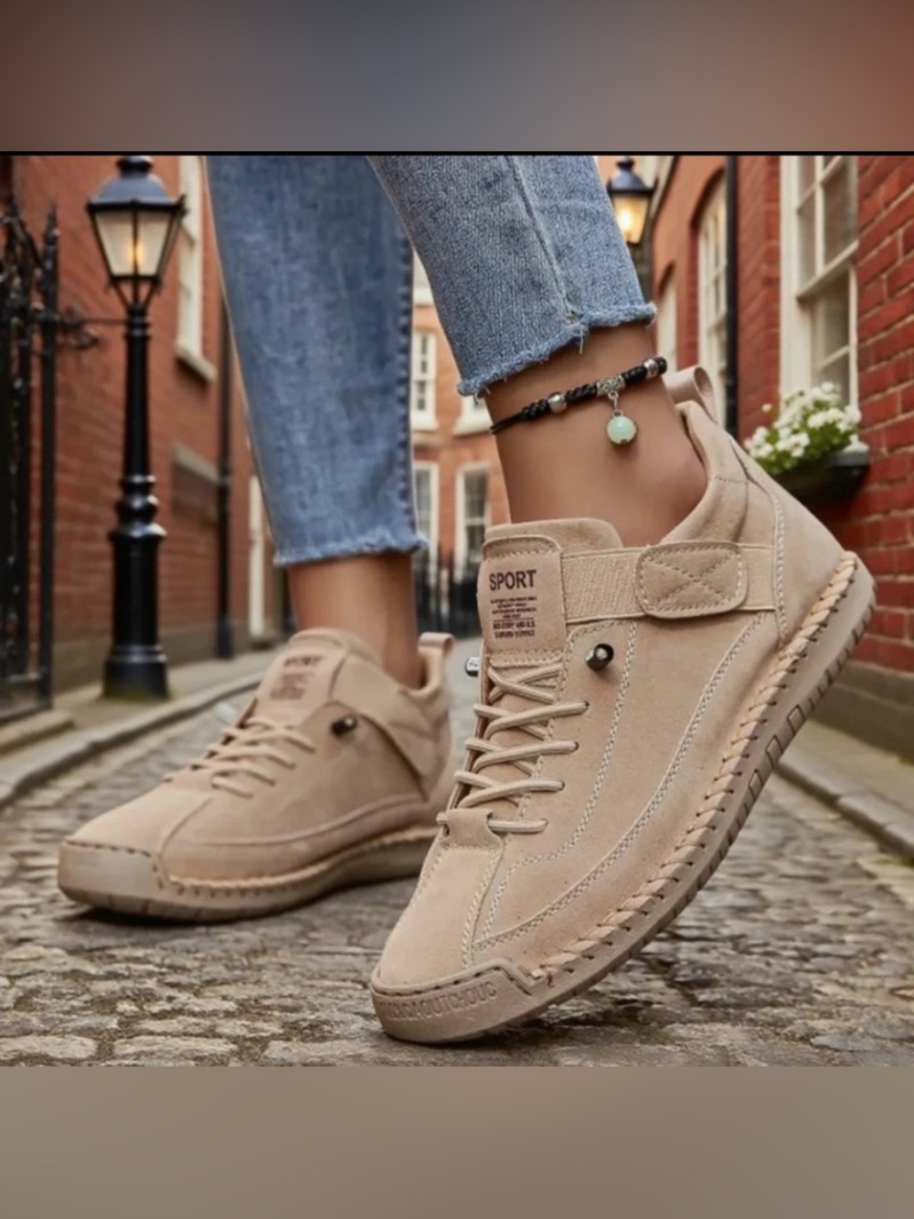 Beige Casual Sport Lace-Up Sneakers unisex